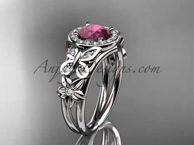 Ruby Engagement Rings White Gold Halo Bridal Ring ADRB524