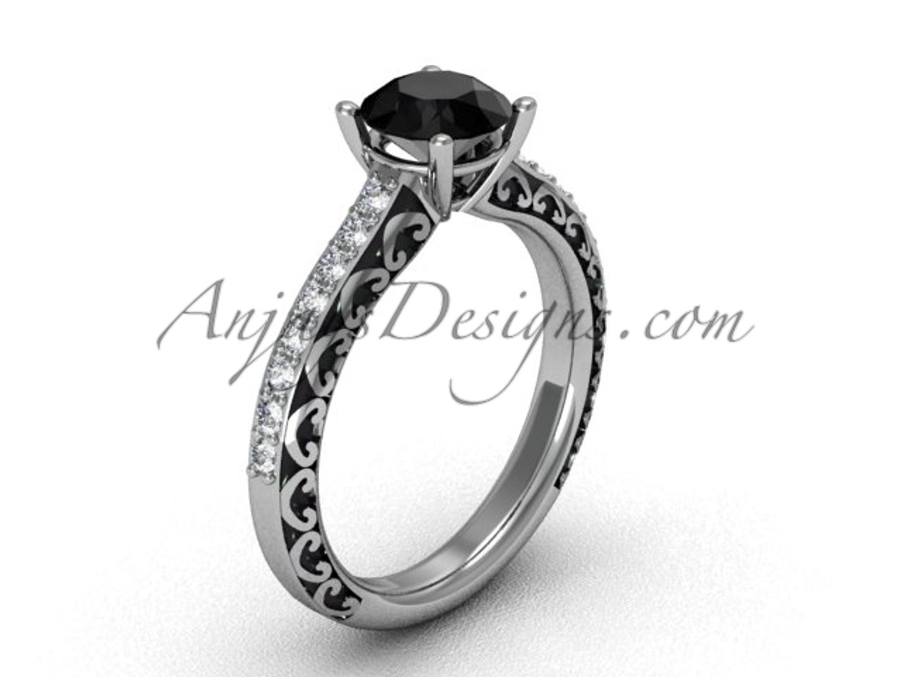 14K Black Gold Sapphire Celtic Engagement Ring - Giliarto