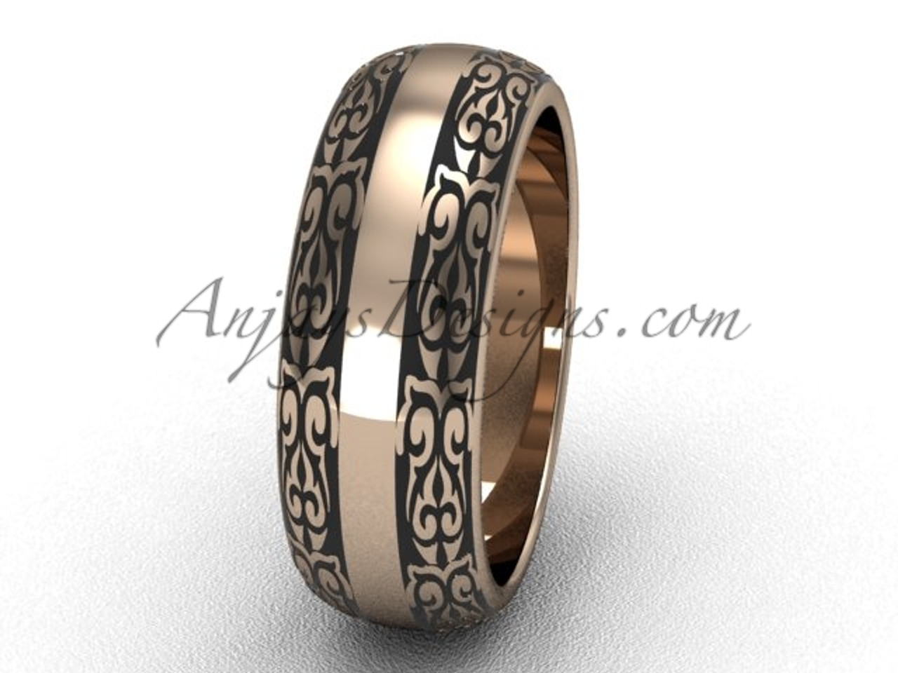 Modern double band wedding ring 14k rose gold ring ADER146S