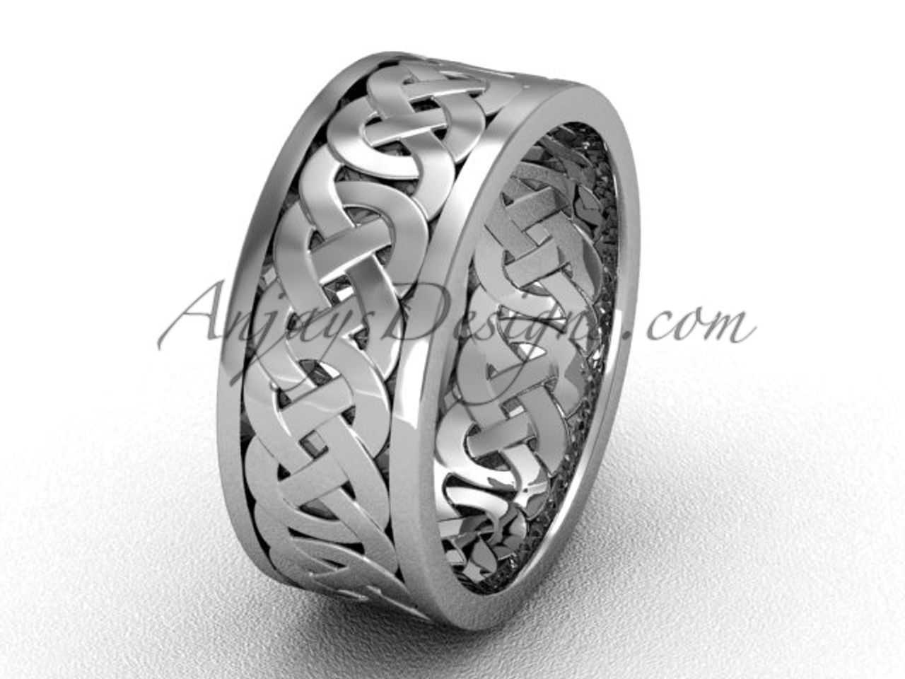 White Gold Wedding Band Mens Unusual Triquetra Ring Ct7431g