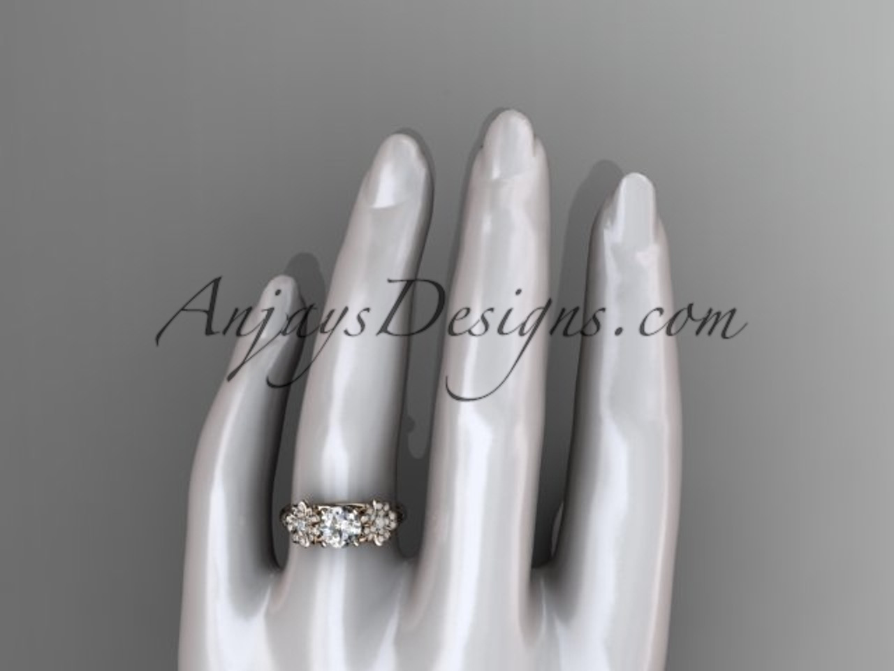 Sakura Blossom Diamond Ring, Rose Gold Floral Wedding Ring