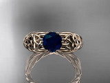 Blue Sapphire Center Stone And Rose Gold Celtic Engagement  Ring