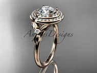 Unique Ring With Flowers and Double Halo