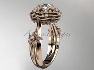 Rose Gold Nature Inspired Floral Basket Engagement And Wedding Ring 