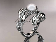 Unique Ring With Asymmetrical Leaves And Vine Design And Special Floral Blossome Center Stone Setting. 