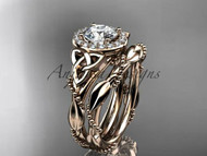 Flowers and Leaves and Trinity Knot Symbol Double Band Engagement Ring.