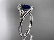 14kt white gold diamond unique floral engagement ring, wedding ring ADLR166 with natural royal blue sapphire center stone