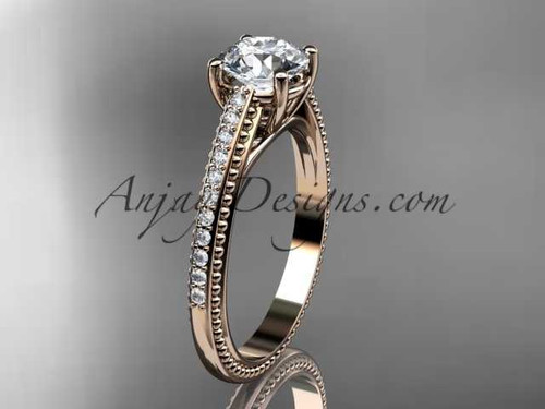 1ct lab grown CVD diamond engagement ring, 14k rose gold 4 prong milgrain