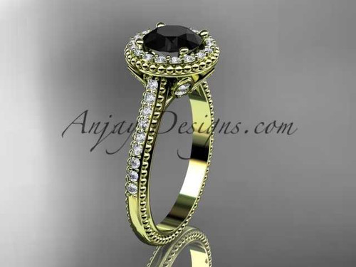 Elegant Black Diamond Engagement Ring, 14kt Yellow Gold Timeless Wedding Ring ADLR101