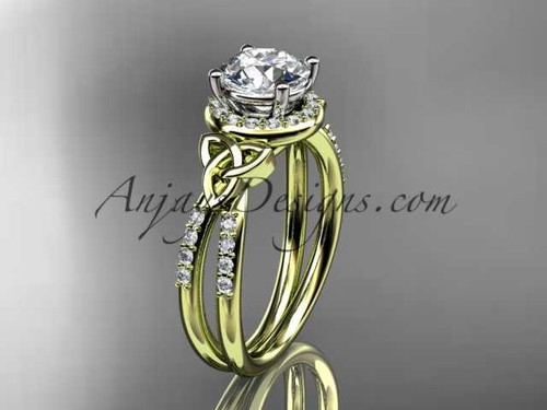 14kt yellow gold diamond celtic trinity knot wedding ring, engagement ring with a "Forever One" Moissanite center stone CT7373 14kt yellow gold diamond celtic trinity knot wedding ring, engagement ring with a "Forever One" Moissanite center stone CT7373