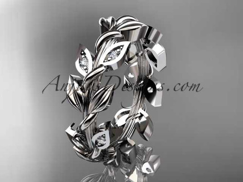 platinum diamond leaf wedding ring, wedding band ADLR120B