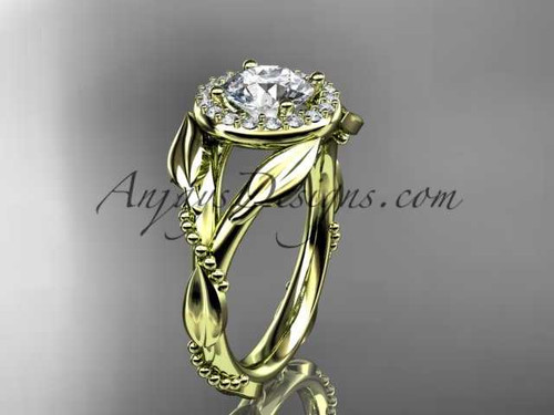 14kt yellow gold diamond leaf and vine wedding ring, engagement ring ADLR328