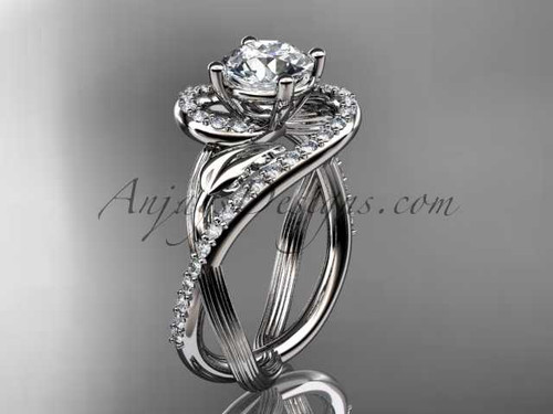 Unique platinum diamond leaf and vine wedding ring, engagement ring ADLR222