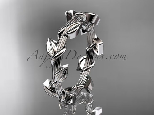 Leaf and Vine Wedding Band, Unique White Gold Ring ADLR248G