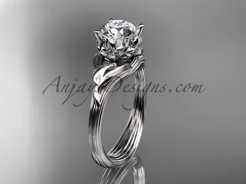 Gorgeous Modern Leaf Engagement Ring, 14kt White Gold Wedding Ring ADLR240