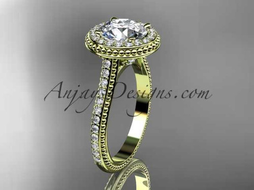 14kt yellow gold diamond unique engagement ring, wedding ring with a "Forever One" Moissanite center stone ADER97