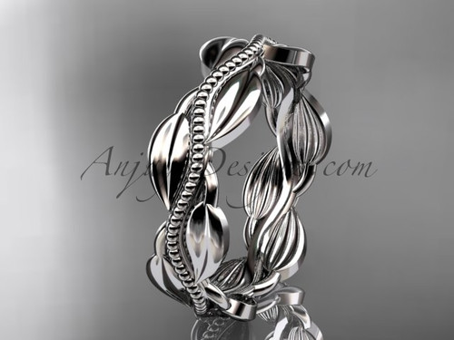 Nature Themed Platinum Leaf Wedding Band For Women