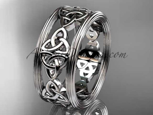 Artisan Celtic Trinity Knot Wedding Band, 14kt White Gold Irish Engagement Ring CT7236G