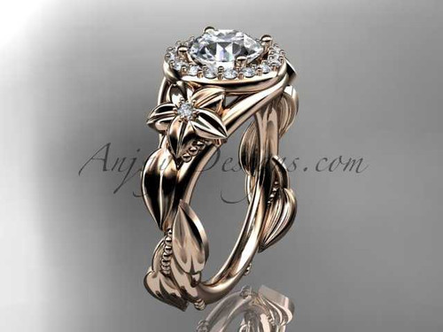 14kt rose gold diamond unique leaf and vine, floral engagement ring ADLR327