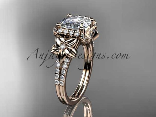 Luxury Diamond Floral Wedding Ring, 14kt Rose Gold Ring with Cushion Cut Moissanite ADLR148 Luxury Diamond Floral Wedding Ring, 14kt Rose Gold Ring with Cushion Cut Moissanite ADLR148