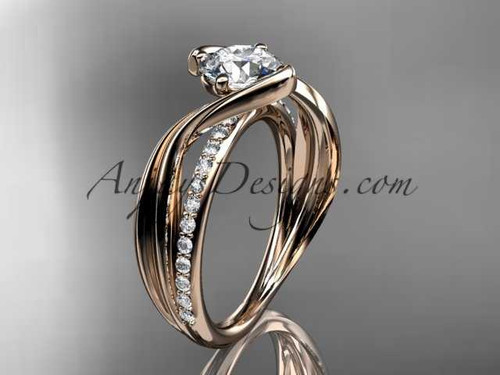 14kt rose gold diamond leaf and vine wedding ring, engagement ring with "Forever One" Moissanite center stone ADLR78