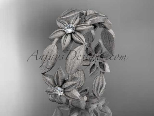 Paltinum diamond leaf and vine, flower wedding ring, engagement ring, wedding band ADLR344