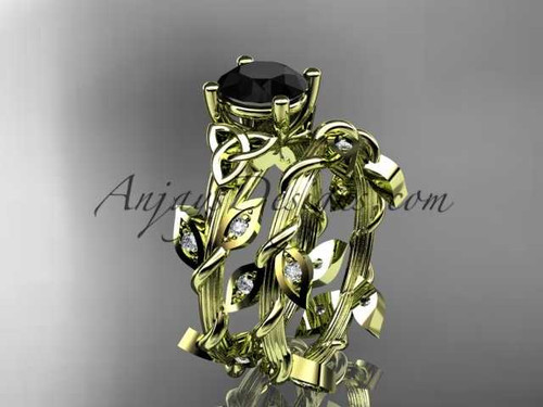 Amazing Celtic Wedding Ring, 14kt Yellow Gold Black Diamond Engagement Ring CT7215S