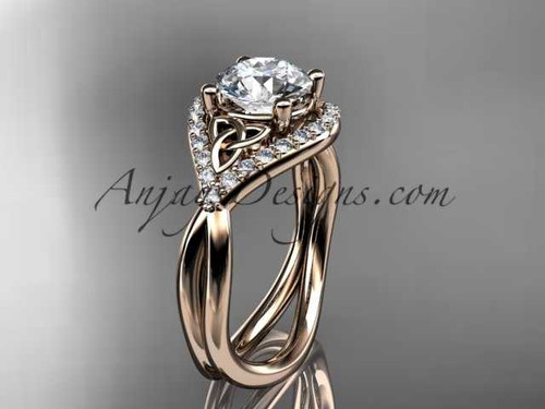 14kt rose gold diamond celtic trinity knot wedding ring, engagement ring CT7390