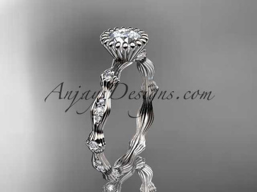 platinum diamond leaf wedding ring, engagement ring with "Forever One" Moissanite center stone ADLR21