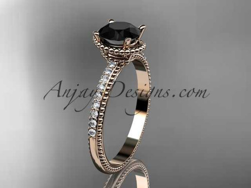 14kt rose gold diamond unique engagement ring, wedding ring with Black Diamond center stone ADER86