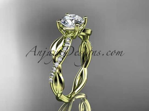 14kt yellow gold leaf diamond wedding ring, engagement ring ADLR385