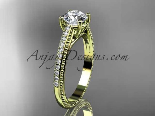 14kt yellow gold diamond unique engagement ring, wedding ring with "Forever One" Moissanite center stone ADER87