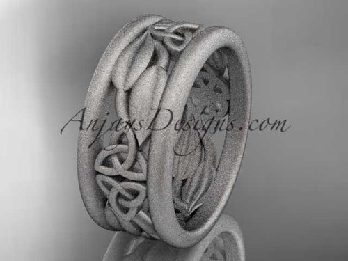 14kt white gold celtic trinity knot matte finish wedding band, engagement ring CT7293GA