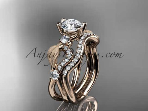 Leaf And Vine Engagement Ring, 14kt Rose Gold Nature Themed Diamond Bridal Set ADLR68S Leaf And Vine Engagement Ring, 14kt Rose Gold Nature Themed Diamond Bridal Set ADLR68S