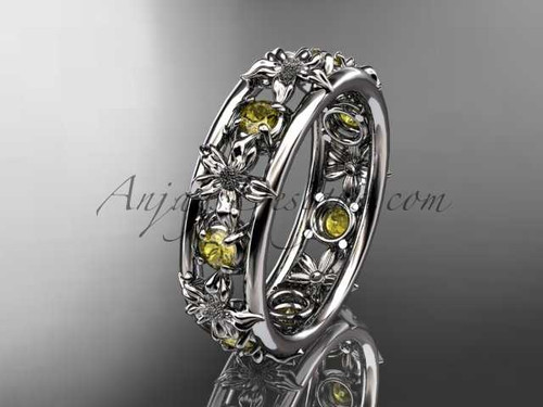 14kt white gold diamond leaf wedding ring, engagement ring, wedding band ADLR160B nature inspired jewelry