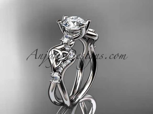 platinum celtic trinity knot engagement ring, wedding ring with a "Forever One" Moissanite center stone CT768