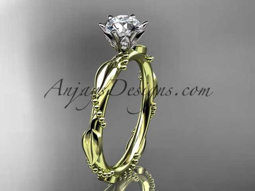 14k yellow gold diamond vine and leaf engagement ring ADLR178
