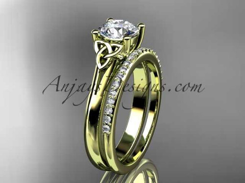 14kt yellow gold diamond celtic trinity knot wedding ring, engagement set CT7154S