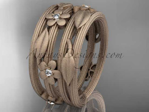 14kt rose gold diamond leaf and vine, floral wedding band ADLR242B 14kt rose gold diamond leaf and vine, floral wedding band ADLR242B