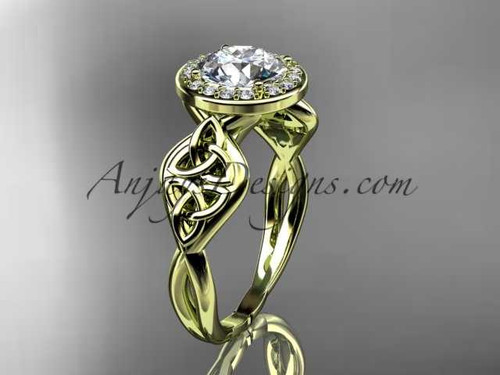 14kt yellow gold diamond celtic trinity knot wedding ring, engagement ring with a "Forever One" Moissanite center stone CT7219 14kt yellow gold diamond celtic trinity knot wedding ring, engagement ring with a "Forever One" Moissanite center stone CT7219