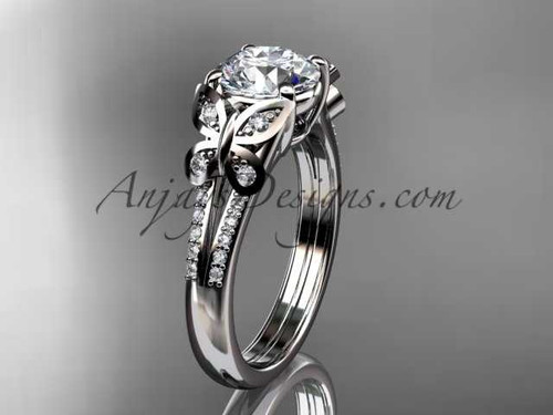 platinum diamond unique engagement ring, butterfly ring, wedding ring with a "Forever One" Moissanite center stone ADLR514
