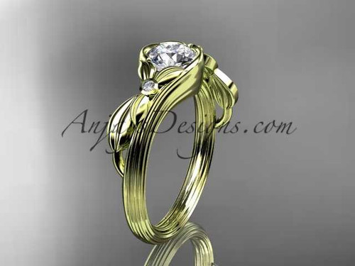 Unique 14kt yellow gold floral engagement ring with a "Forever One" Moissanite center stone ADLR324