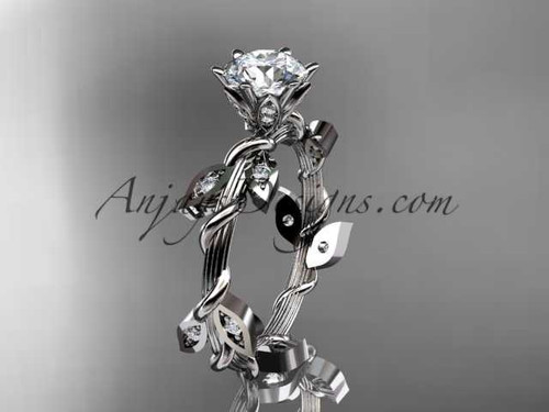 Unique Nature Inspired Engagement Ring, 14kt White Gold Diamond Leaf and Vine Wedding Ring ADLR20