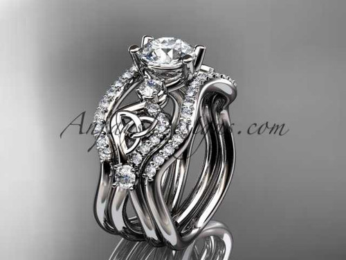 platinum celtic trinity knot engagement ring, wedding ring with double matching band CT768S