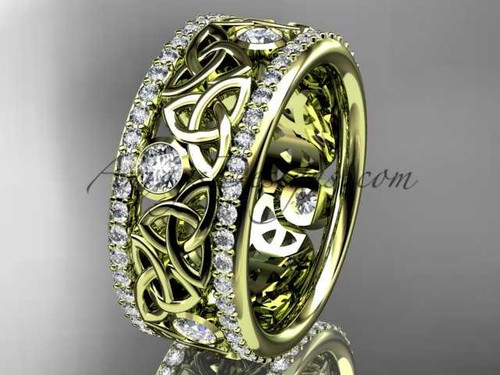 14kt yellow gold celtic trinity knot wedding band, diamond wedding band, engagement ring CT7239B