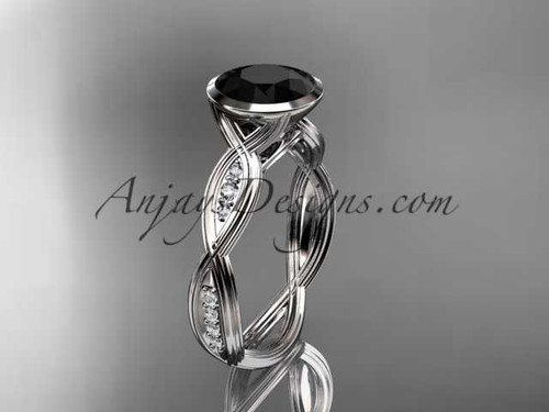 14k white gold diamond wedding ring,engagement ring with Black Diamond center stone ADLR24