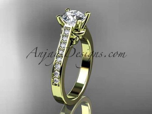 14kt yellow gold diamond unique engagement ring, wedding ring with a "Forever One" Moissanite center stone ADER134