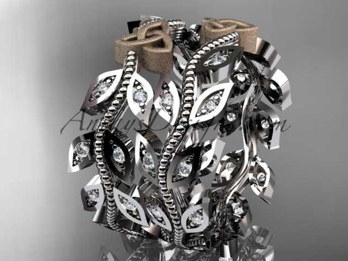 Amazing Two-Tone Platinum Celtic Wedding Band, Diamond Leaf and Vine Wedding Set CT7162B Amazing Two-Tone Platinum Celtic Wedding Band, Diamond Leaf and Vine Wedding Set CT7162B