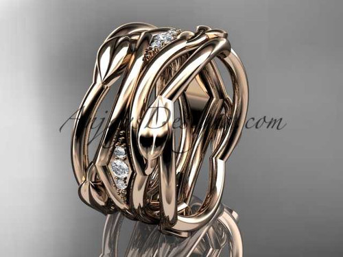 14kt rose gold leaf and vine wedding ring, wedding band ADLR351B