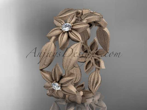 14kt rose gold diamond leaf and vine, flower wedding ring, engagement ring, wedding band ADLR344